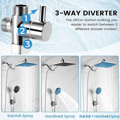 Shower Head with Handheld,High Pressure Chrome Rain Shower Head | Regaderas Para Shower,11.8" Rectangular,Rainfall Shower Head,Dual Shower Head,Bathroom Decor,Extension Arm,5 Spray Mode
