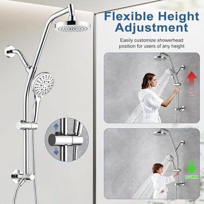 BRIGHT SHOWERS Rain Shower Head with Handheld Combo, Dual Shower System with Slide Bar, Rain Shower System, Adjustable Height, Brass Slide Bar & Diverter, 60 Inch Stainless Steel Hose, Chrome