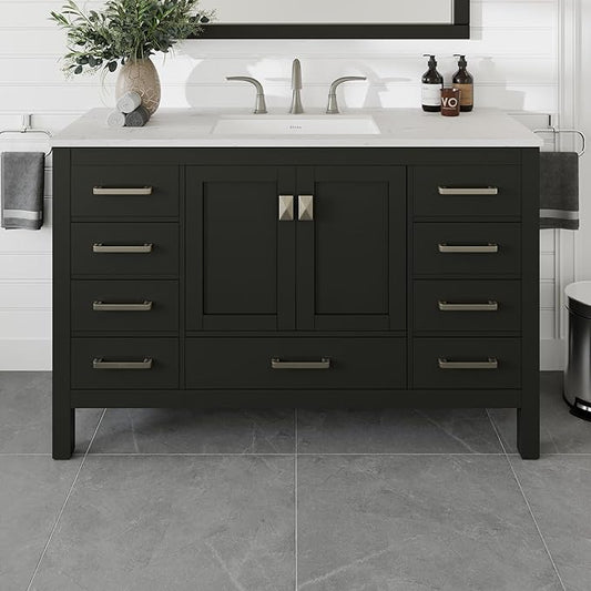 Eviva Aberdeen 54 in. Espresso Single Sink Bath Vanity with Carrara Quartz Top and Undermount Porcelain Sink