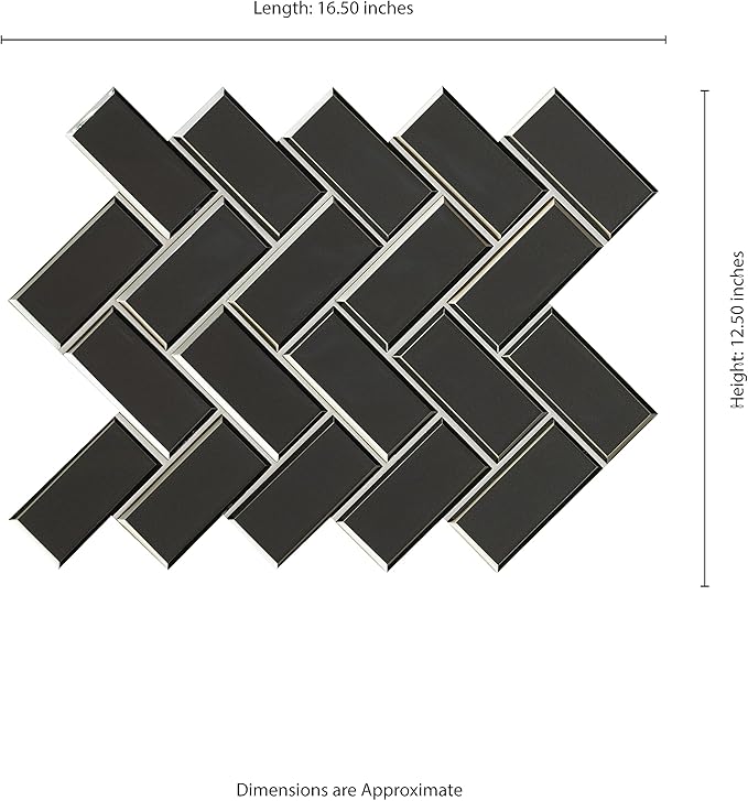MSI Metallic Gray Bevel Herringbone Glass Tile for Kitchen Backsplash, Wall Tile for Bathroom, Accent Wall Tile, and Shower Wall Tile 13.86 in. x 11.08 in. Mesh-Mounted Mosaic Tile (10.6 sq. ft./case)