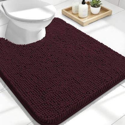OLANLY Toilet Rugs U-Shaped 24x20, Soft Absorbent Chenille Contour Rugs | Black Cherry, Quick-Drying Rubber Backing, Machine Washable Non-Slip Shaggy Bathroom Mat for Toilet, Home Decor Accessories