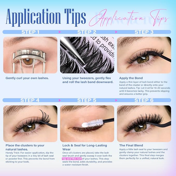Lash Clusters 200pcs Individual Lashes 50D Cluster Eyelash Extensions 9-16mm Eyelash Clusters Lash Extensions for Self Application (50D, 0.07D, 9-16mm Refill)