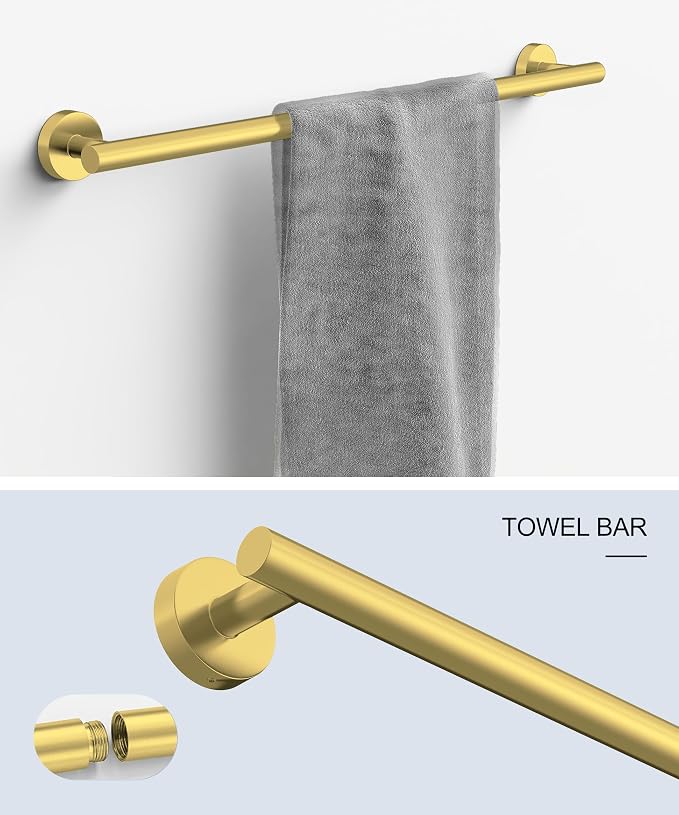 5 Pcs Brushed Gold Bathroom Accessories Hardware Set SUS304 Stainless Steel | 26 Inch Towel Rack and Toilet Paper Holder Set Bath Towel Bar Set Wall Mounted for Bathroom Kitchen by HOMEMYSTIQUE