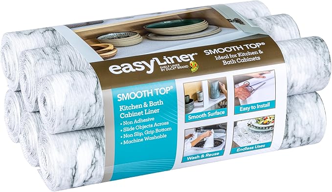 Smooth Top EasyLiner for Cabinets & Drawers - Easy to Install & Cut to Fit - Shelf Paper & Drawer Liner Non Adhesive - Non Slip Shelf Liner - 12 Inch Width - 60 Total Feet - Gray Marble
