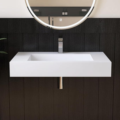 30 inch Wall Mount Floating Vanity with Sink | Bathroom Vessel Sink Rectangle Modern Stone Resin White Washing Sink Art Basin for Bathroom AFS140-750