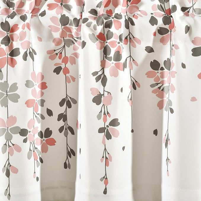 Lush Decor Weeping Flower Light Filtering Window Curtain Valance, Blush & Gray