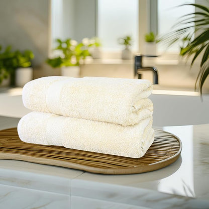 Medium Size Bath Towels Set of 6 – 100% Cotton Terry – 24" x 48" – Quick Dry, Soft & Highly Absorbent – Ivory Towels for Bathroom, Gym, Spa, Pool & Daily Use