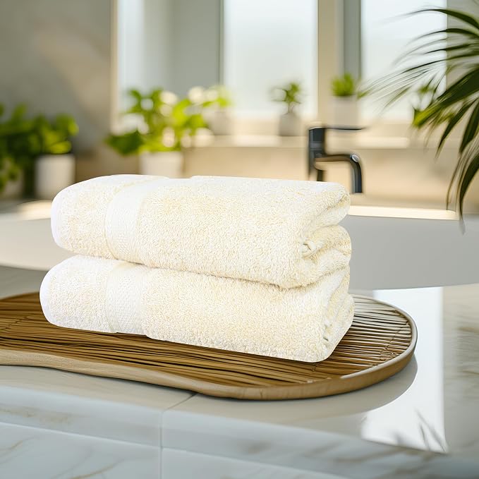 Large Bath Towels Set of 6 – 100% Cotton Terry – 24" x 50" – Quick Dry, Soft & Highly Absorbent – Ivory Towels for Bathroom, Gym, Spa, Pool & Daily Use