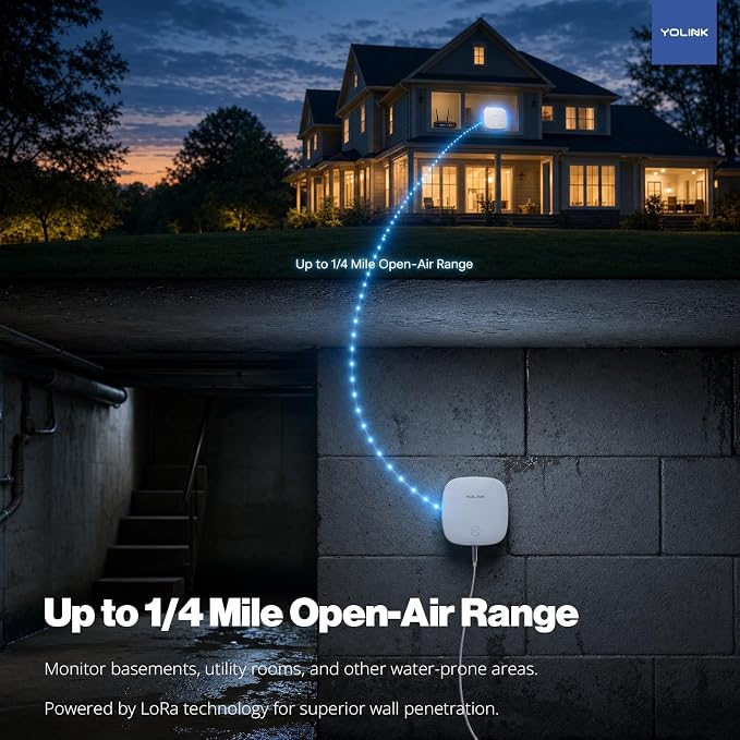 YoLink Water Leak Sensor 2,1/4 Mile World's Longest Range Smart Home Water Leak Sensor,Water Leak Detector with Built-in Siren Up to 105dB,Works with Alexa and IFTTT-YoLink Hub Required,YS7904-UC