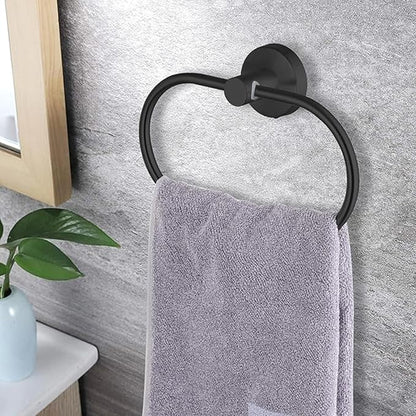 Black Bathroom Accessories Set, 7 Pieces Black Towel Bar Bathroom Hardware Set, 24 Inch Towel Racks for Bathroom, SUS304 Stainless Steel Bathroom Towel Holder Toilet Paper Holder Wall Mounted