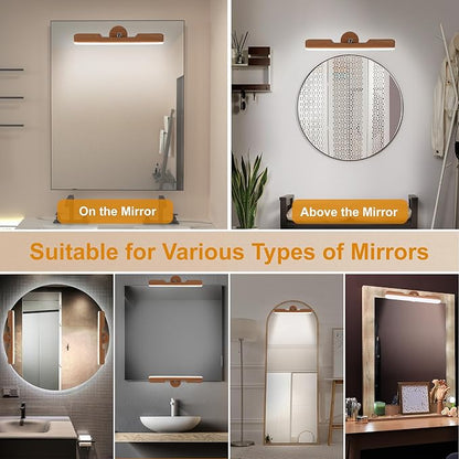 2 Pack Vanity Lights for Mirror with 4000mAh Rechargeable Battery, Touch Control Dimmable Makeup Light with 3 Color Modes, Magnetic 360° Adjustable LED Bathroom Mirror Light, Light Wood