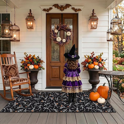 Tribesigns 2x6 Halloween Runner Rug Non Slip Washable Kitchen Runners for Hallways, Ultra Thin Gothic Skeleton Stain Resistant Floor Carpet for Beside Bathroom Laundry Room Decor, Black/2x6