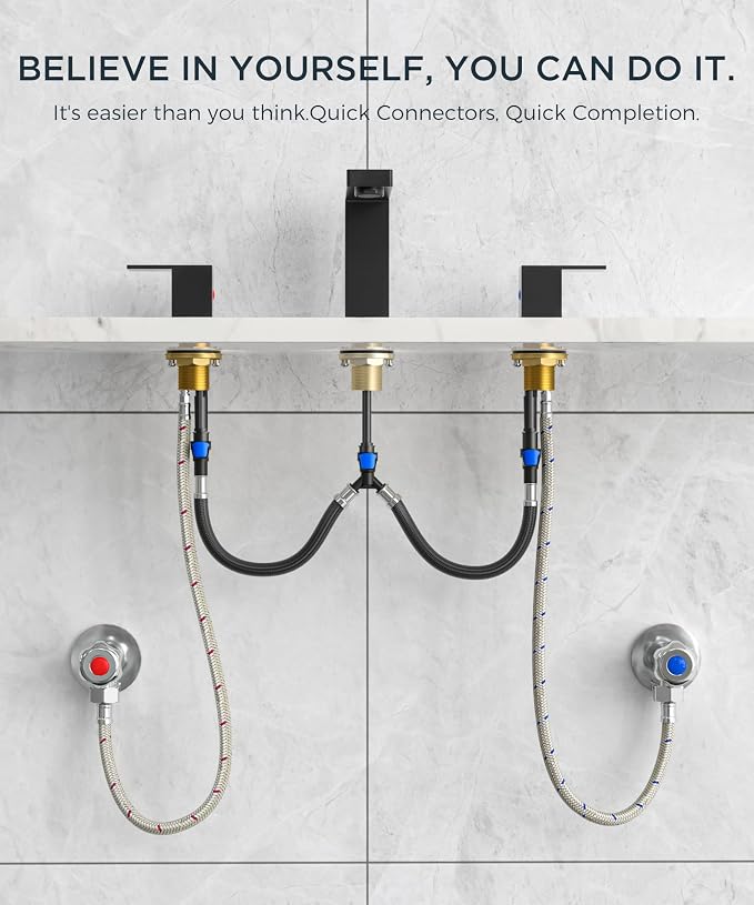 FORIOUS Widespread Black and Gold Bathroom Faucet Square, 8 in Black Faucet | CUPC 8 Inch Gold and Black Bathroom Faucet 3 Hole, Two Handle Matte Black Faucet for Bathroom Sink 3 Hole with Drain, Aerator