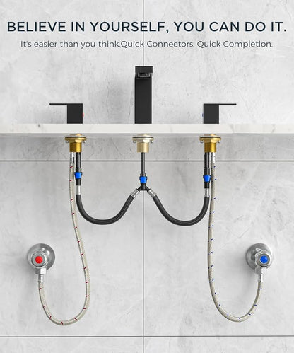 FORIOUS Widespread Black and Gold Bathroom Faucet Square, 8 in Black Faucet | CUPC 8 Inch Gold and Black Bathroom Faucet 3 Hole, Two Handle Matte Black Faucet for Bathroom Sink 3 Hole with Drain, Aerator