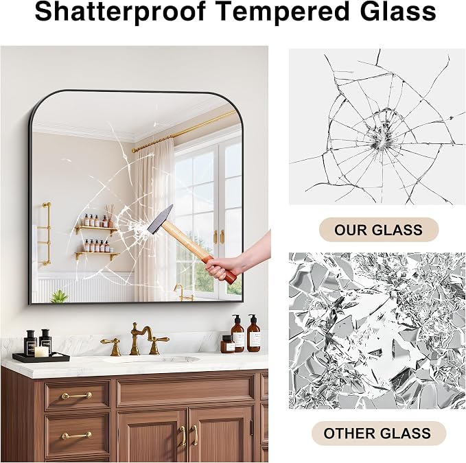 YIROMAN Bathroom Mirrors for Over Sink,36"x36" Black Bathroom Vanity Mirror | Thin Brushed Aluminum Frame,HD tempered glass, Rectangular,Rounded & Right-angle Corners,Sink,Entryway,Bedroom