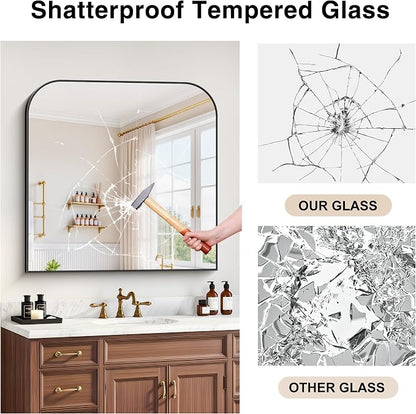 YIROMAN Bathroom Mirrors for Over Sink,36"x36" Black Bathroom Vanity Mirror | Thin Brushed Aluminum Frame,HD tempered glass, Rectangular,Rounded & Right-angle Corners,Sink,Entryway,Bedroom