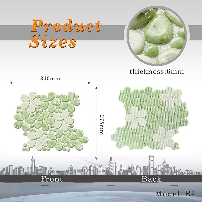 5 Sheets Green Flowers Luminescent Mosaic Wall and Floor Tiles for Bathroom and Kitchen 13.39 * 10.83 Inches 1.01 sq.ft