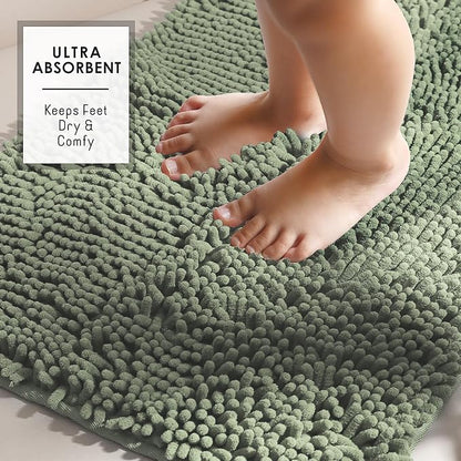 Hearth & Harbor Bathroom Rugs, Chenille Bath Mat - Machine Washable Bath Mats for Bathroom Non-Slip Backing Rubber, Quick Dry Bathroom Mat