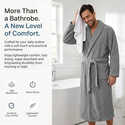 PJGGZ Men's Shawl Collar Bathrobe, Soft Long Towel Robe for Men - Super Absorbent Quick Dry yet Warm