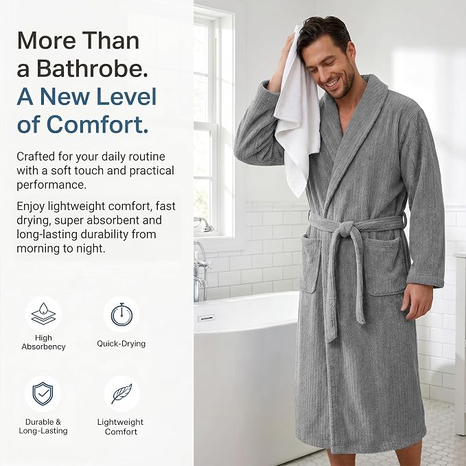 PJGGZ Men's Shawl Collar Bathrobe, Soft Long Towel Robe for Men - Super Absorbent Quick Dry yet Warm
