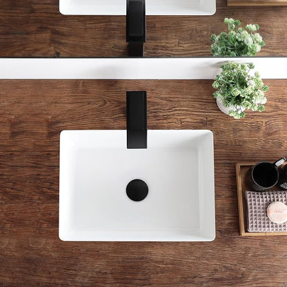 18 Inch Undermount Bathroom Sink White Rectangular Porcelain Ceramic Vanity Basin with Overflow (18.3"x13.8") KDKSC