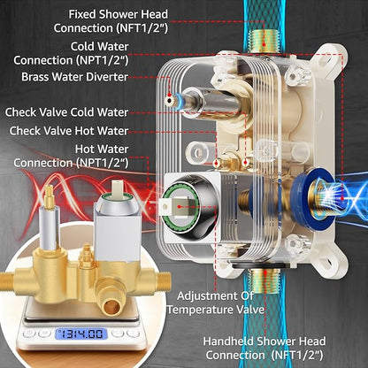 Shower System Modern Rain 8 inches Brass Faucet Set With Valve and Diverter Shower Mixer With Handheld High Pressure Square Rainfall Shower Valve (8'' Wall Mount, Chrome Polished)