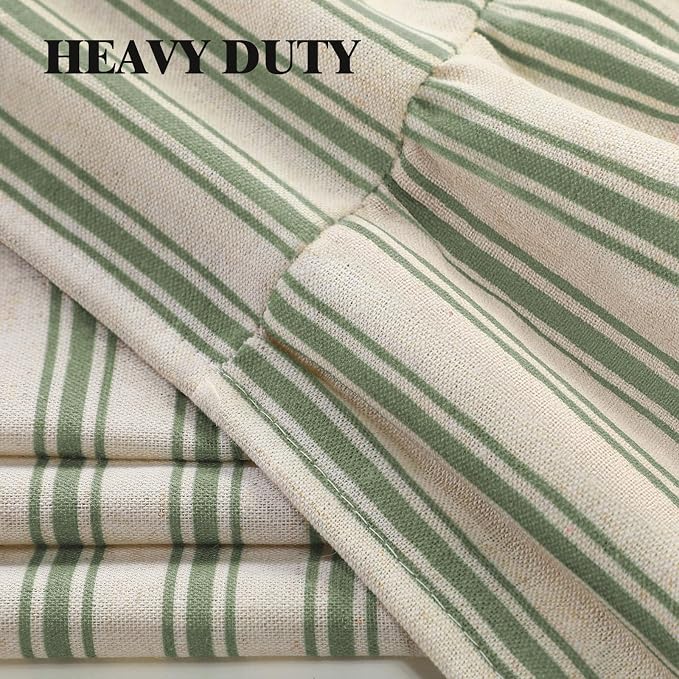 Farmhouse Shower Curtain Ruffle Linen Cream-Green Stripe 72"W x 96"L | Farmhouse Boho, Striped, Bottom Ruffle, Linen Fabric, Rustic, Country, Natural Look, Washable, for Bathroom Bathtub