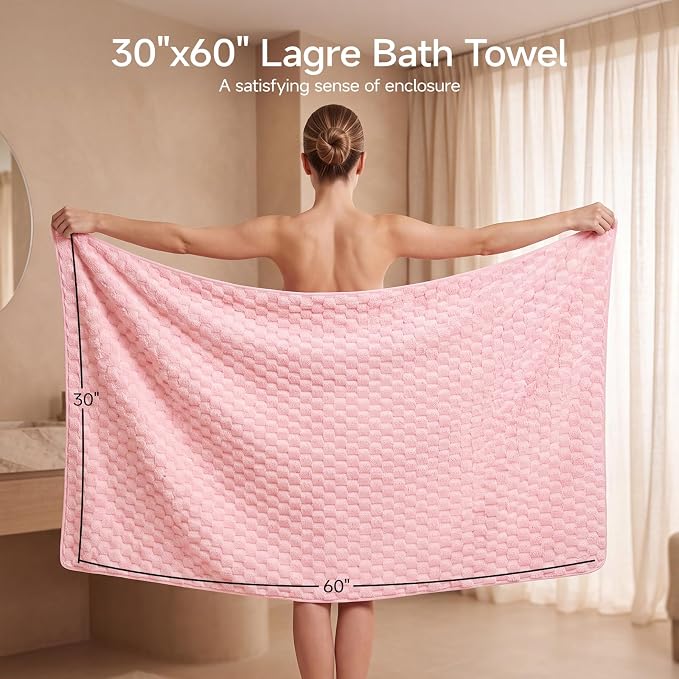 REDKISS Pink Microfiber Bath Towels Lagre, 30"x60" Super Absorbent Towels | 2 Pack Quick Dry, Super Soft, Lint Free, Fluffy Towel for Bathroom, Spa, Gym, Travel, Dorm, Ideal Everyday Use