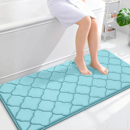 OLANLY Memory Foam Bath Mat Rug 47x24, Ultra Soft and Absorbent Bathroom Rugs, Non-Slip, Comfortable, Machine Washable Bath Carpet for Bathroom Floor, Tub, Shower and Home Decor Accessories, Sky Blue