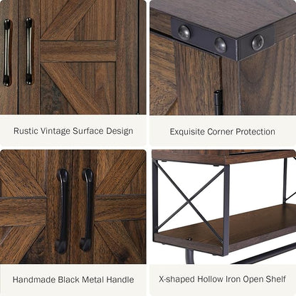 RUSTOWN Farmhouse Medicine Cabinet with 2 Barn Door,Wood Wall Mounted Storage Cabinet with Adjustable Shelf and Towel Bar, 3-Tier Bathroom Cabinet for Bathroom, Living Room(Dark Walnut, Medium)