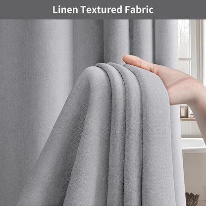 Linen Shower Curtain Grey, Fabric Boho Farmhouse Shower Curtains for Bathroom Cotton Natural Cloth Liner Set 72" W x 72" L