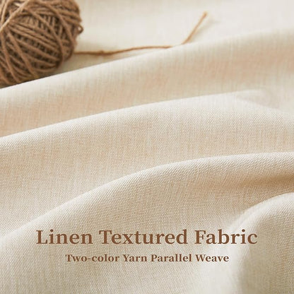 BTTN Extra Long Boho Shower Curtain - 96 Inch Long Scalloped Linen Textured Thick Fabric Shower Curtain Set with 12 Hooks, Large Elegant Aesthetic Waterproof Shower Curtains for Bathroom - Beige/Cream