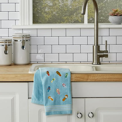 SKL Home Flips & Flops Hand Towel Set-2pc, 100% Cotton, Embroidered, Blue | Decorative velour for summer fun & everyday décor. Can be used in the bathroom, kitchen, bar, or any sink space.