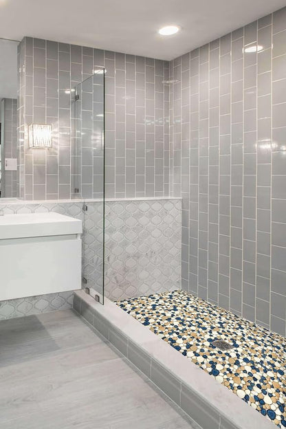 Pebble Tile for Shower Floor Brown Blue Pebbles Mosaic Tiles for Bathroom Floor [Set of 5 Sheets]