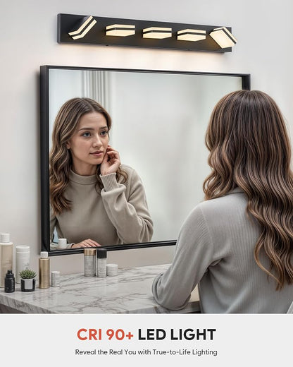VONLUCE LED Modern Bathroom Vanity Light Fixture, Matte Black | 34'', 5-Light, 3CCT, 360° Rotate, High CRI, Flicker-free, Dimmable, Memory Function, Waterproof IP44, Easy Installation