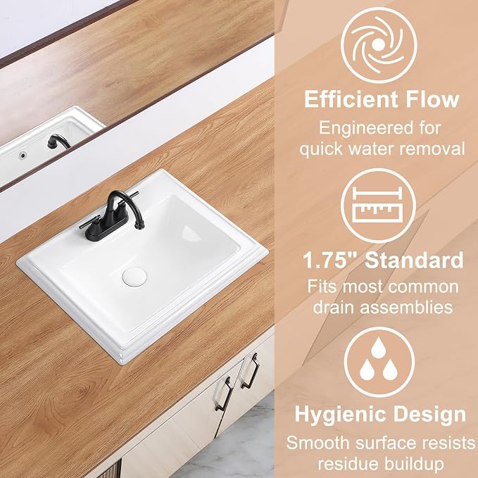 23" Drop-in Bathroom Sink with 4" Centerset 3 Hole Ceramic Basin | 23.2"x18.3", White Premium Porcelain, Self-Rimming Rectangle Design,Semi-recessed for Master Bath, Guest Powder Room Remodel