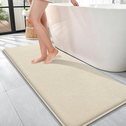 OLANLY Memory Foam Bathroom Runner Rug 47x17, Absorbent Long Bath Mat, Sand | Soft Quick Dry Bath Rugs, Non-Slip Carpet, Machine Washable Mat for Bathroom Floor, Tub and Shower, Home Decor Accessories
