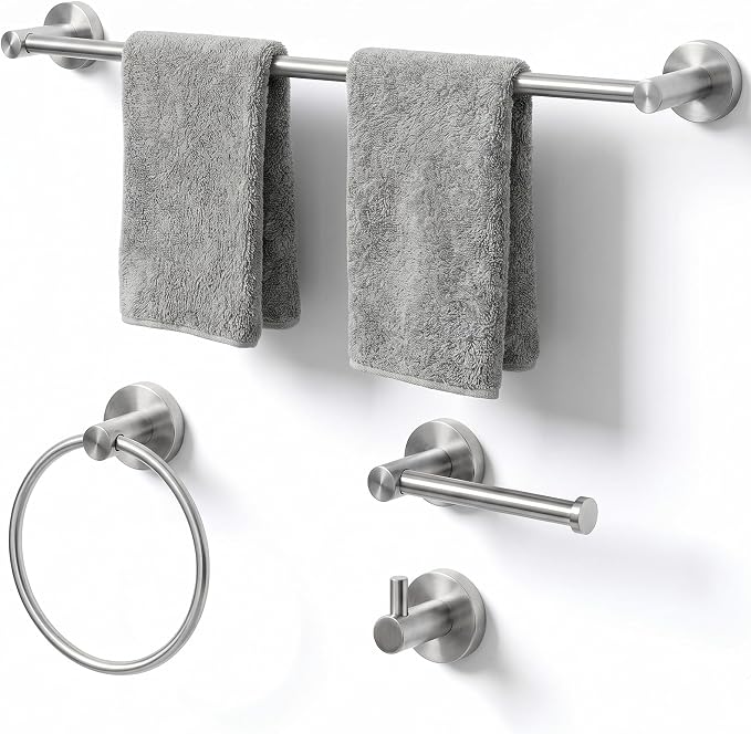 24-Inch Wall Mounted Towel Racks for Bathroom, 4-Piece Towel Bar Set | Rust-Resistant SUS 304 Stainless Steel, 4-Piece Towel Bar Set, sturdy wall mount, space-saving humid bath towel storage rack