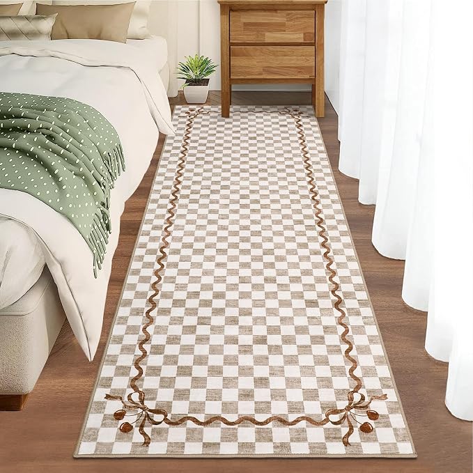 Garvee Washable Runner Rug for Hallway 2x6 Checkered Cherry, Non Slip | Coquette Aesthetic Decor Non Slip Kitchen Rugs Low Pile Entryway Rug Soft Stain Resistant Carpet for Bedroom Bathroom Laundry