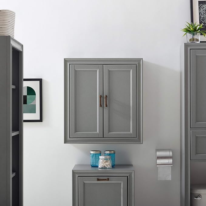 Crosley Furniture Tara Wall Mounted Bathroom Storage Medicine Cabinet with Shelves, Vintage Gray