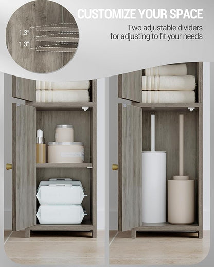 Bathroom Storage Cabinet, Small Corner Floor Cabinet with 2 Doors and Adjustable Shelf, Narrow Toilet Paper Cabinets, Bathroom Organizer for Small Spaces, 7.9" D x 7.9" W x 29.5" H Greige