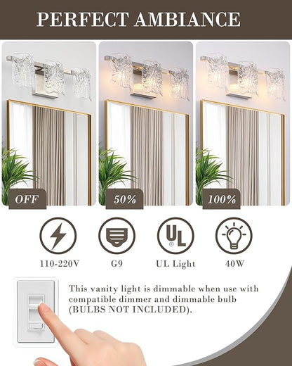 3-Light Bathroom Vanity Light, Brushed Nickel Bathroom Light Fixture Over Mirror with Clear Glass, Modern Bath Wall Sconce Lighting for Bath Restroom, OS-MM5002-3BN