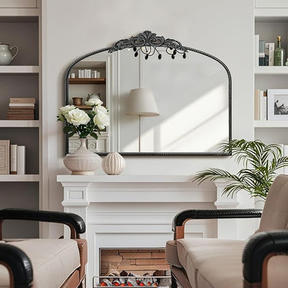 Micasso Vintage Black Arched Mirror: 36"x29" Baroque Antique Wall Mirror | Traditional Ornate French Decorative Wall Mirror for Bedroom/Bathroom/Entryway/Hallway/Dresser/Vanity/Mantel/Nightstand