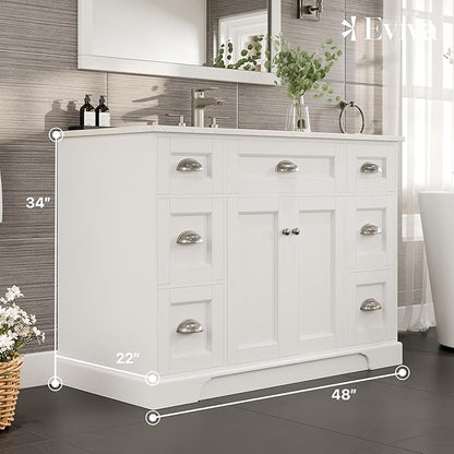 Eviva Epic 48 in. SS White Bathroom Vanity with White Carrara Quartz Countertop