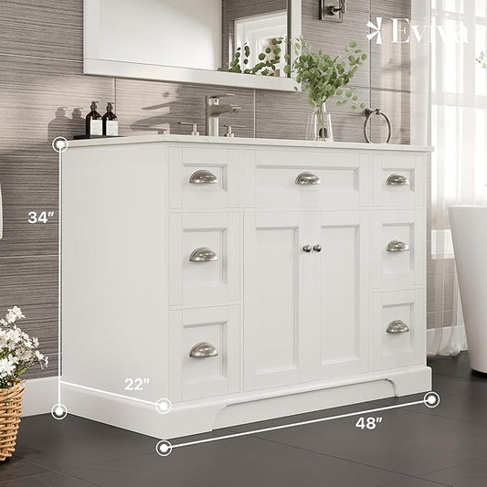 Eviva Epic 48 in. SS White Bathroom Vanity with White Carrara Quartz Countertop