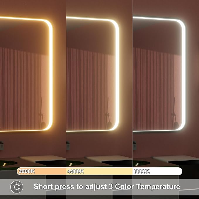 48"x36" Black LED Bathroom Mirror with Lights, 3000K/4500K/6000K | Stepless Dimmable, Memory, Anti-Fog, Aluminum Frame Wall Mounted Lighted Bathroom Vanity Mirror, ETL Listed, IP54 Waterproof