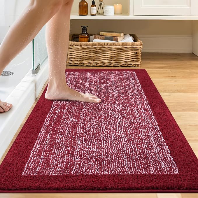 48x24 Long Bathroom Rugs Washable Non Slip, Red Bath Mat for Bathroom Floor Tub, Soft Absorbent Quick Dry Mats for Shower, Bathtub,Home Decor