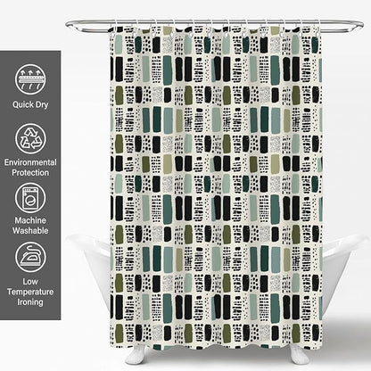 Boho Sage Green Shower Curtain for Bathroom,72x84 Extra Long Bohemian Green Checkered Shower Curtains,Funny Sage Geometric Bathroom Decor Accessories