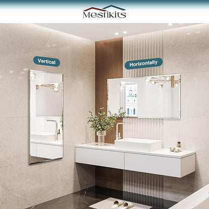 Frameless Bathroom Mirror 24"x48", Beveled Bathroom Mirror | 4mm Tempered Glass Shatterproof Wall Mount Mirrors for Entryway Vanity Bathroom Bedroom, Hangs Horizontally or Vertically