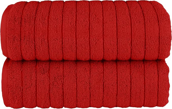 Elegant Comfort 100% Turkish Cotton Corduroy Ribbed Luxury Soft 2 Pack Bath Towels 27 x 54 Inch - Ultra Plush, Absorbent, Quick Dry, Hotel Spa Quality Towels for Bathroom Essentials, Red
